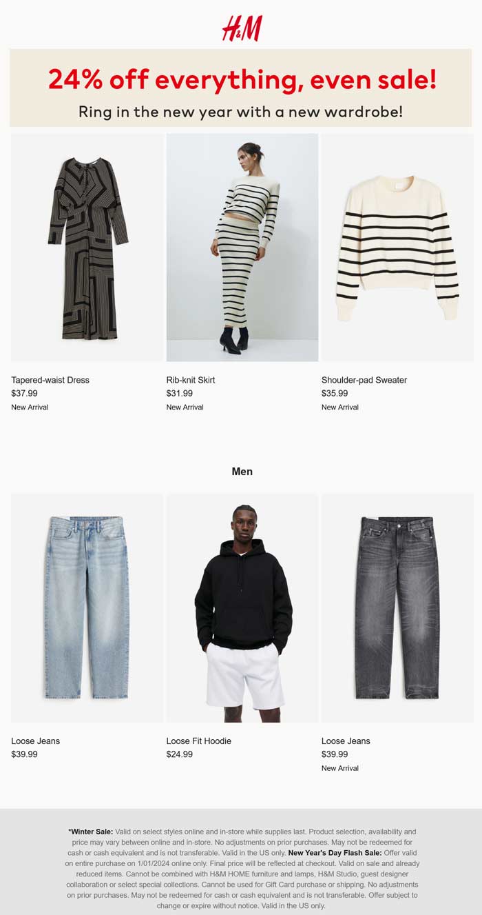 H&M stores Coupon  24% off everything today at H&M #hm 