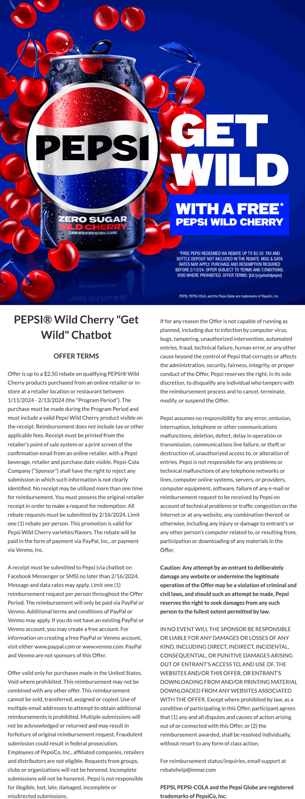 Free wild cherry Pepsi drink via rebate photo upload #pepsi
