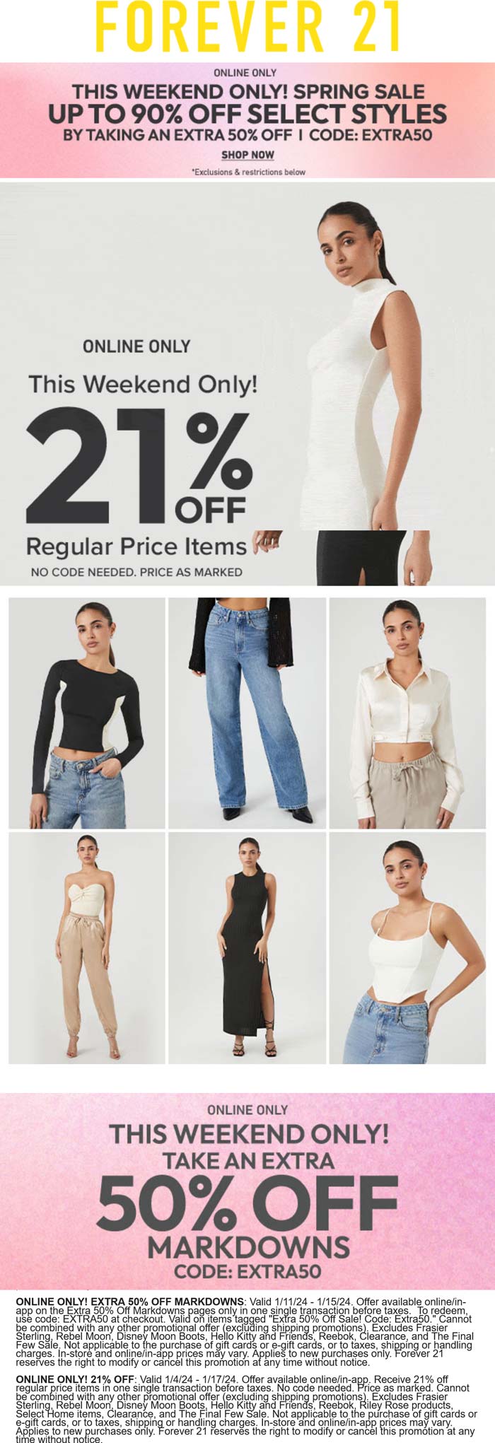 Forever 21 stores Coupon  Extra 50% off sale items & 21% regular online at Forever 21 #forever21 