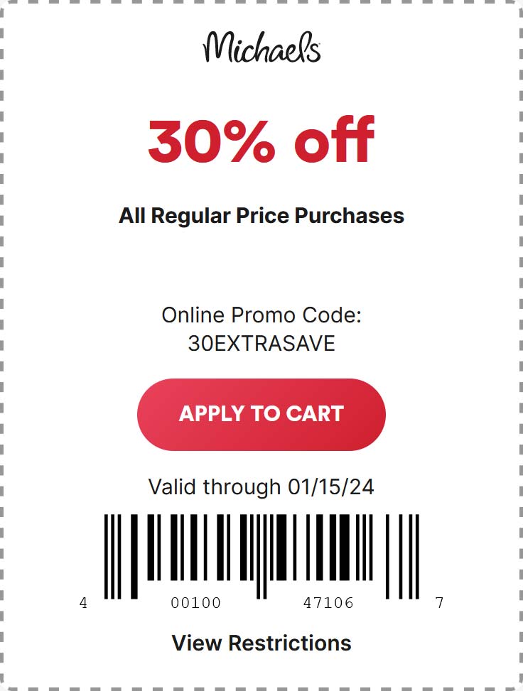 30% off at Michaels, or online via promo code 30EXTRASAVE #michaels
