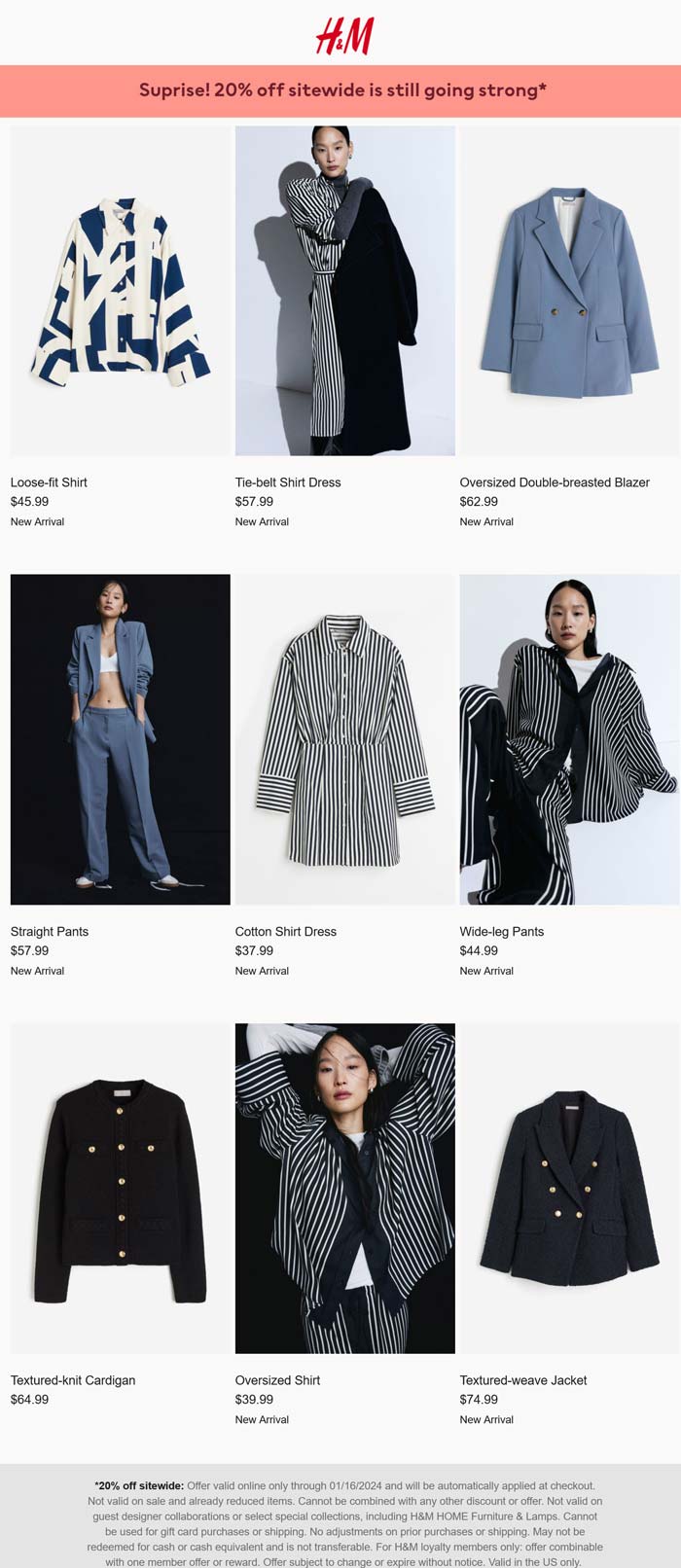 H&M stores Coupon  20% off everything online today at H&M #hm 