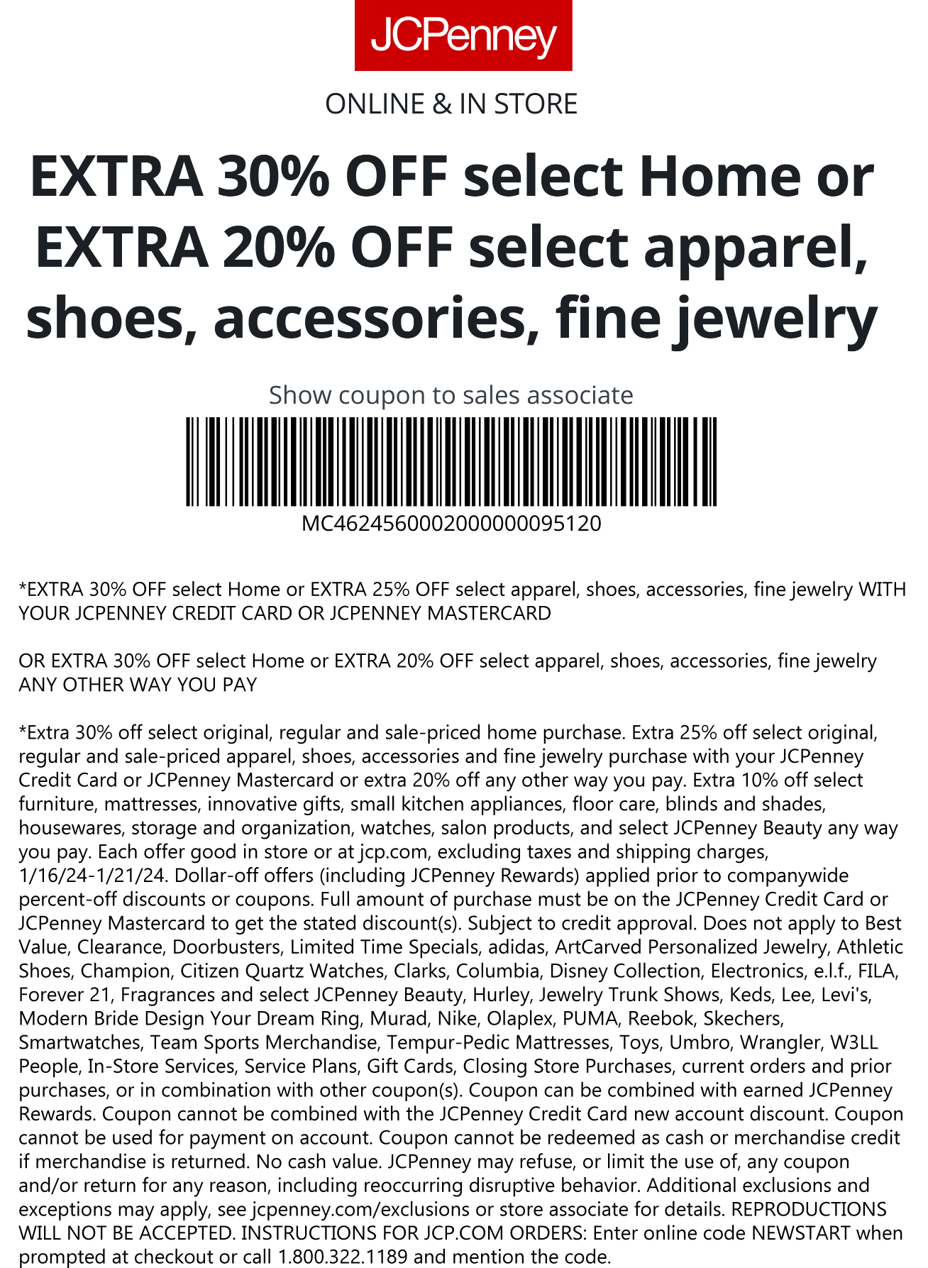 JCPenney stores Coupon  20-30% off at JCPenney, or online via promo code NEWSTART #jcpenney 