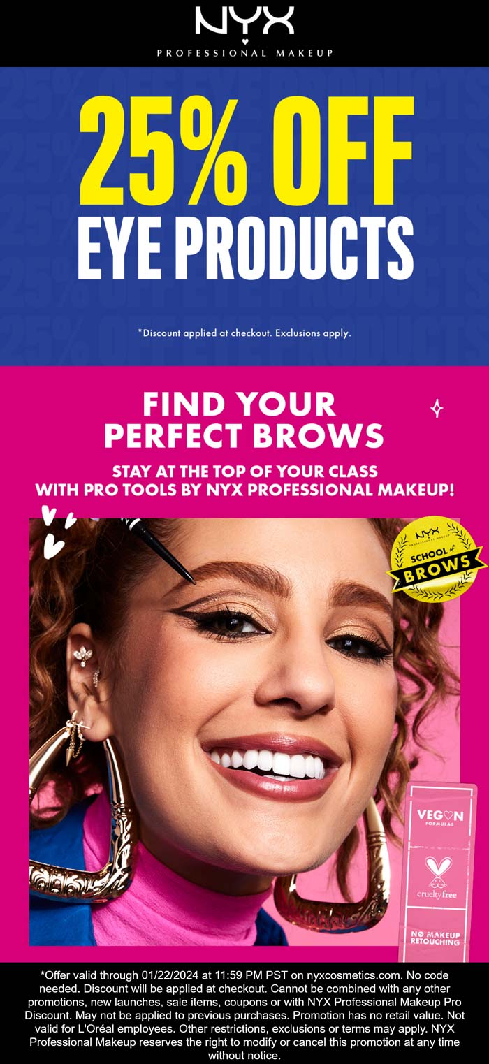 NYX Professional Makeup stores Coupon  25% off eye products online at NYX Professional Makeup #nyxprofessionalmakeup 