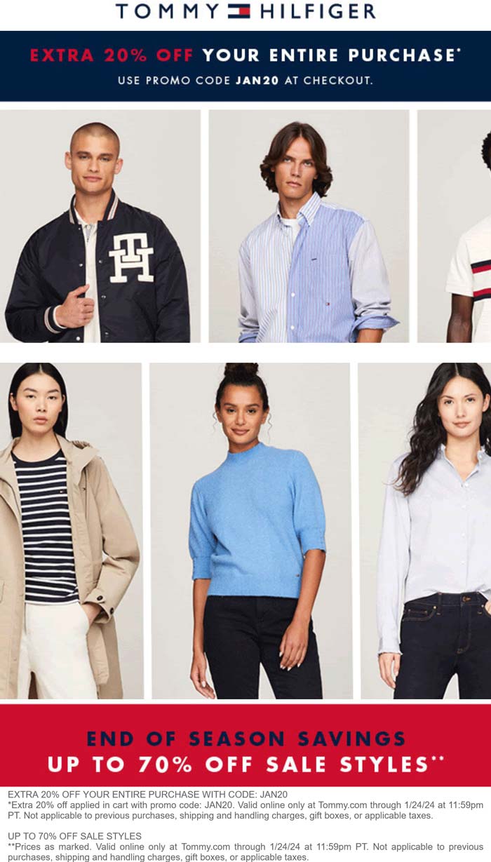 Tommy Hilfiger stores Coupon  Extra 20% off online at Tommy Hilfiger via promo code JAN20 #tommyhilfiger 