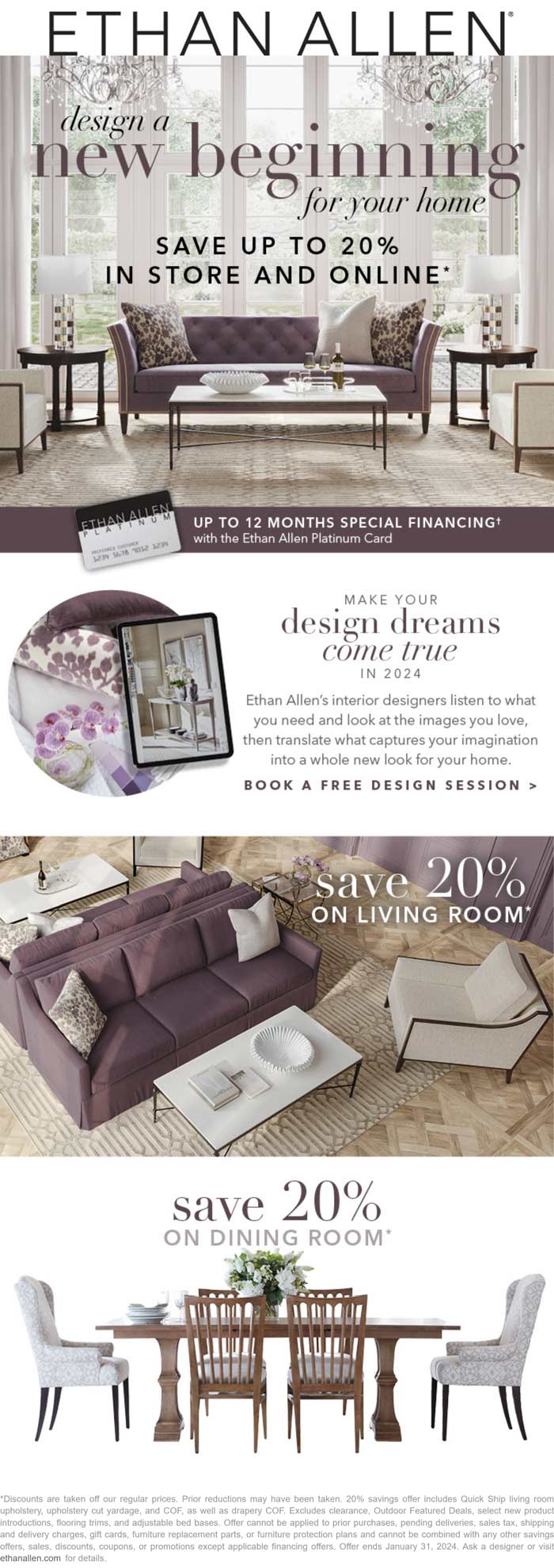 20% off furniture and upholstery at Ethan Allen #ethanallen