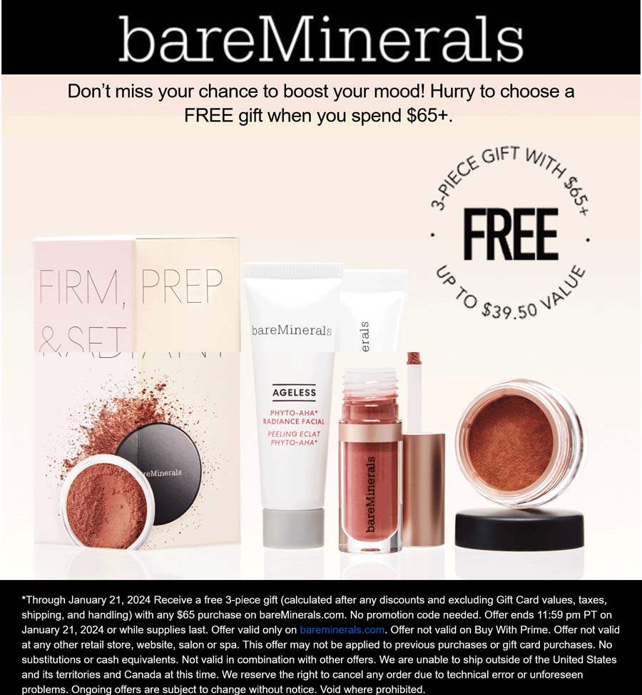 Free 3pc set on $65 today online at bareMinerals #bareminerals