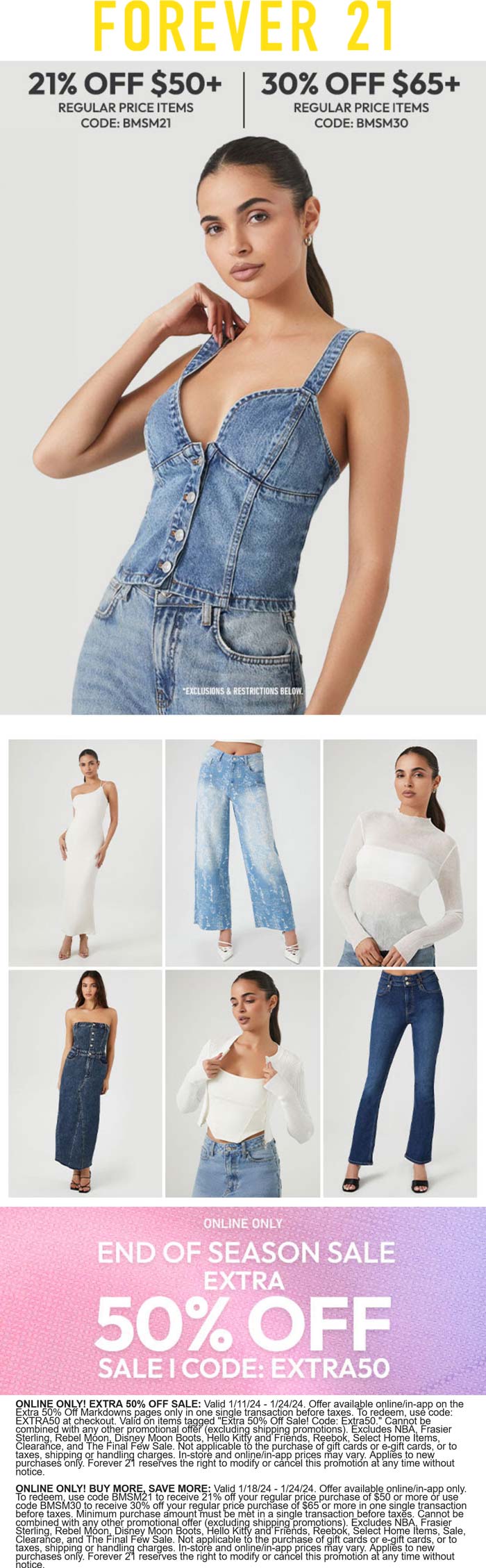 Extra 50% off sale items & more online at Forever 21 via promo code Extra50 #forever21