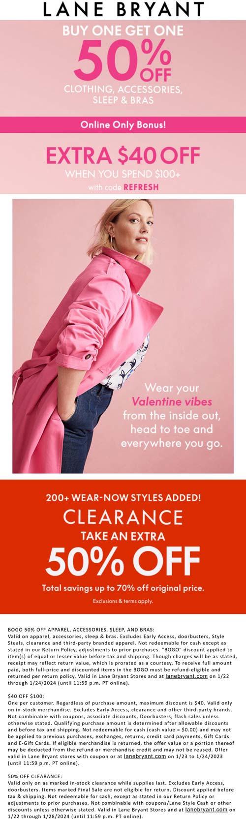 $40 off $100 + extra 50% off clearance & more at Lane Bryant via promo code REFRESH #lanebryant