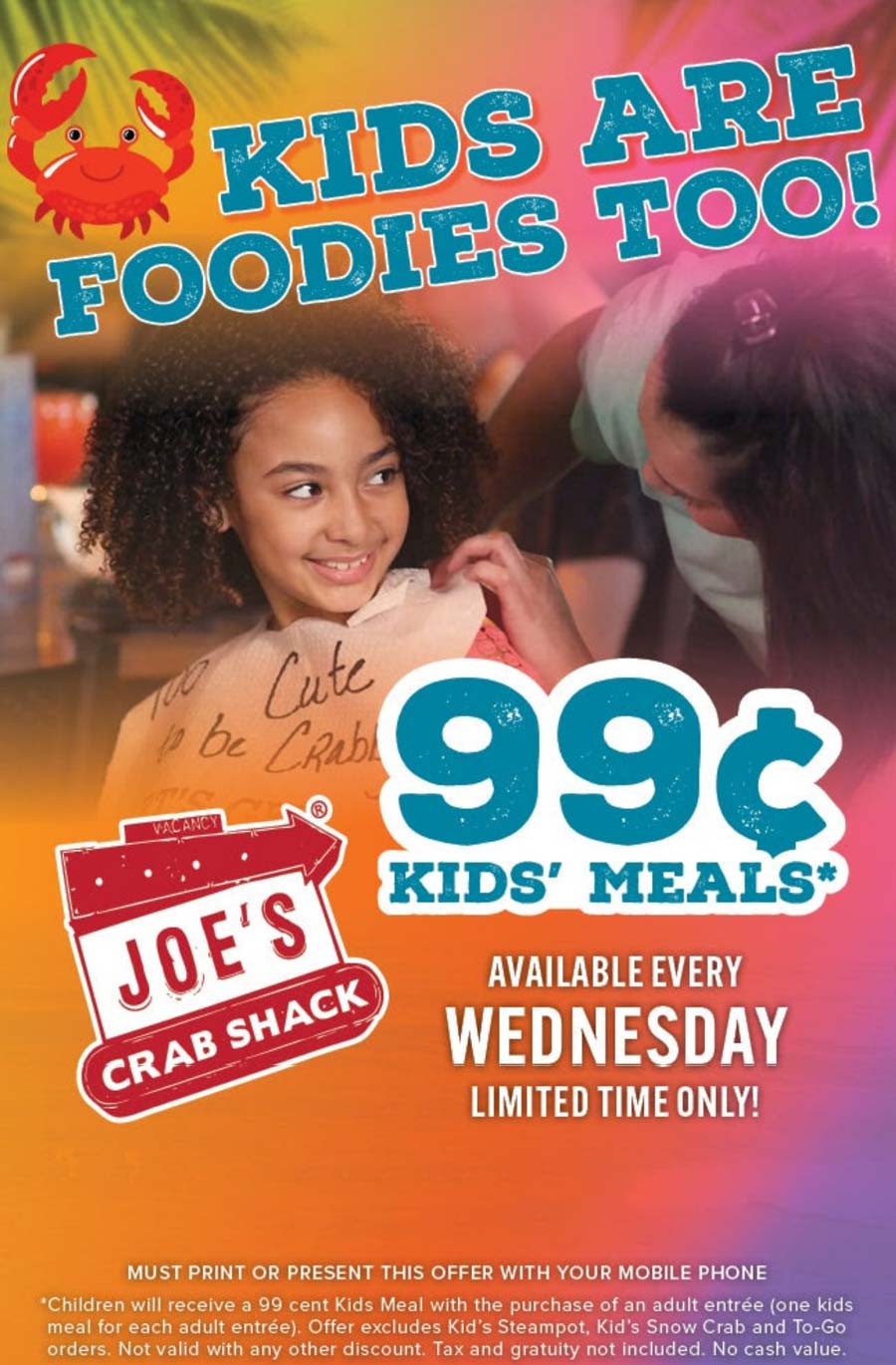 Joes Crab Shack restaurants Coupon  $1 kids meal with yours today at Joes Crab Shack #joescrabshack 