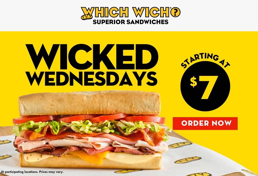 Which Wich restaurants Coupon  $7 wicked sandwich today at Which Wich #whichwich 