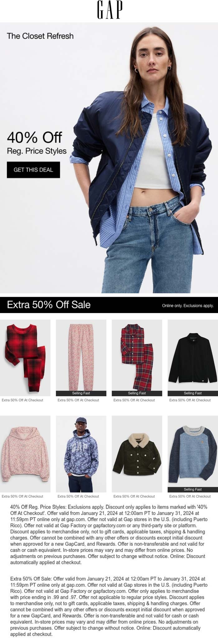 40% off regular & extra 50% off sale items online at Gap #gap