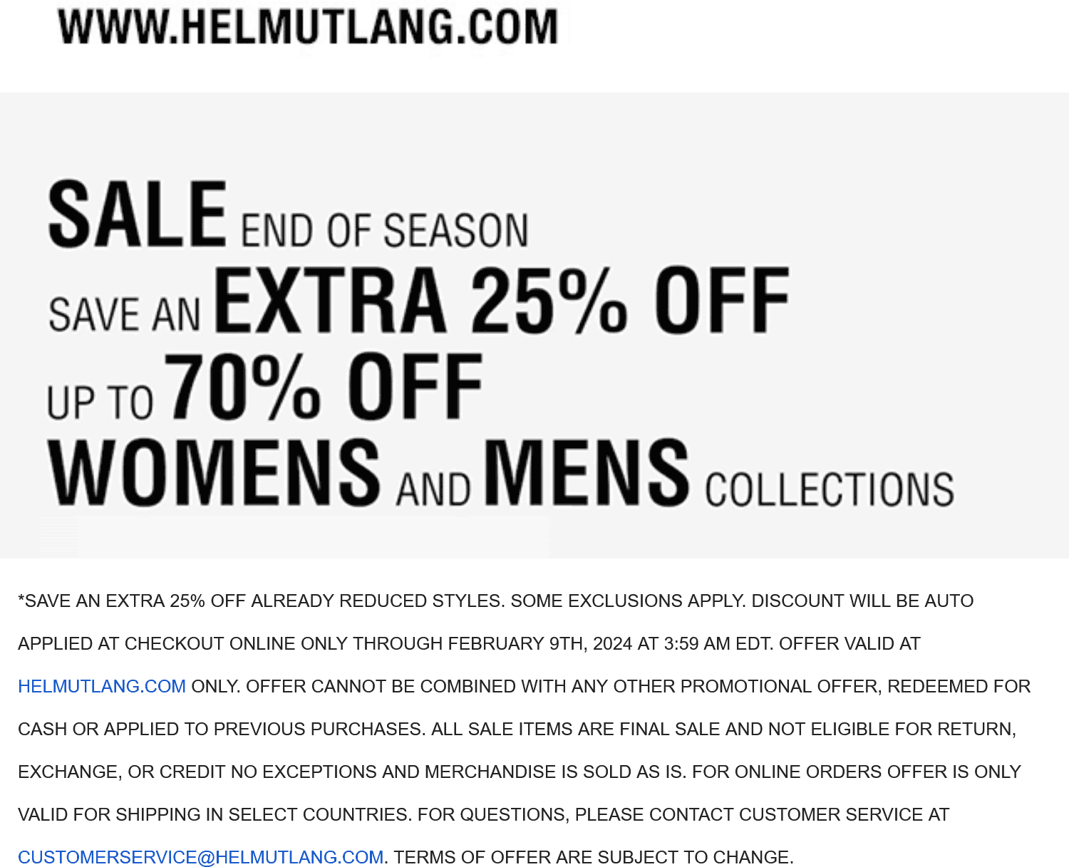 Helmut Lang stores Coupon  Extra 25% off sale items online at Helmut Lang #helmutlang 