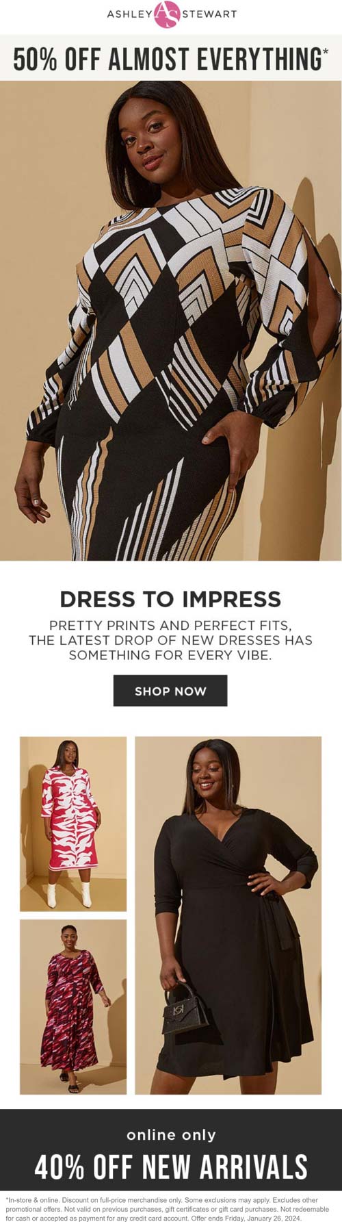 Ashley Stewart stores Coupon  40-50% off online today at Ashley Stewart #ashleystewart 