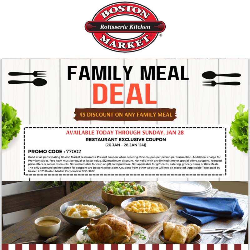 $5 off a family meal at Boston Market #bostonmarket