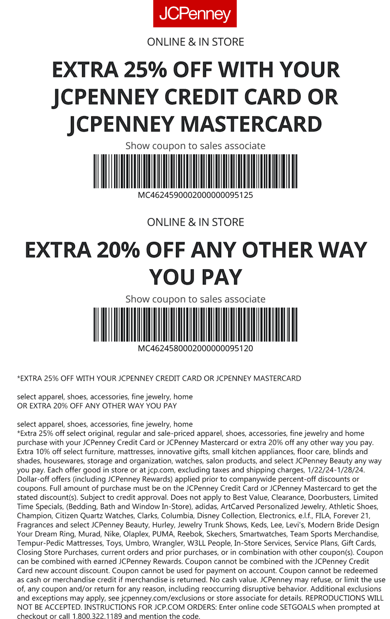 JCPenney stores Coupon  20% off today at JCPenney, or online via promo code SETGOALS #jcpenney 