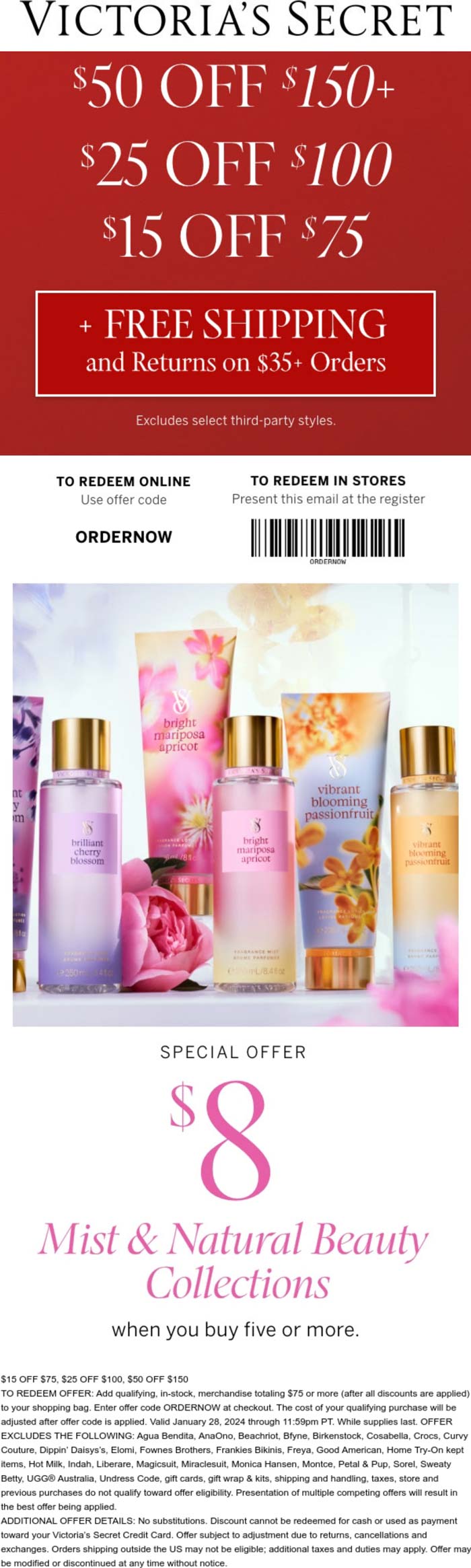 Victorias Secret stores Coupon  $15-$50 off $75+ today at Victorias Secret, ditto online #victoriassecret 