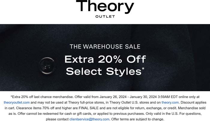 Extra 20% off clearance online today at Theory Outlet #theoryoutlet