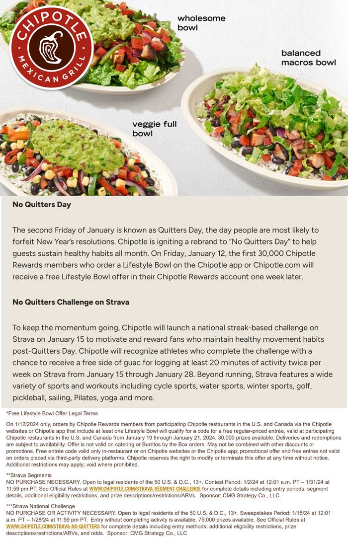 First 30k score a free lifestyle bowl the 12th at Chipotle restaurants #chipotle