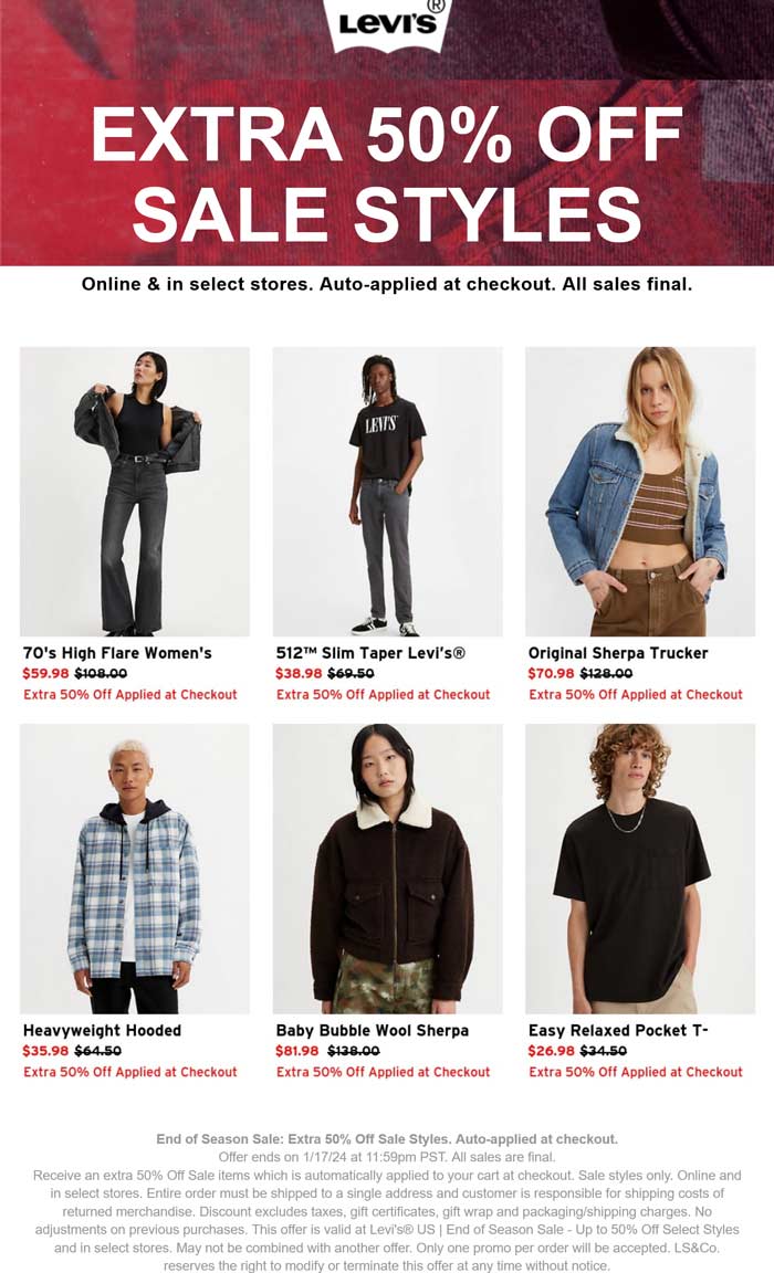 Extra 50% off sale items online at Levis #levis