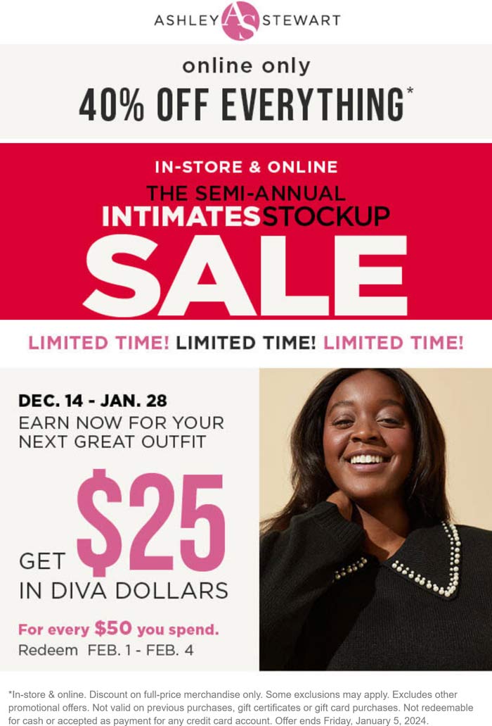 Ashley Stewart stores Coupon  40% off everything online & more at Ashley Stewart #ashleystewart 