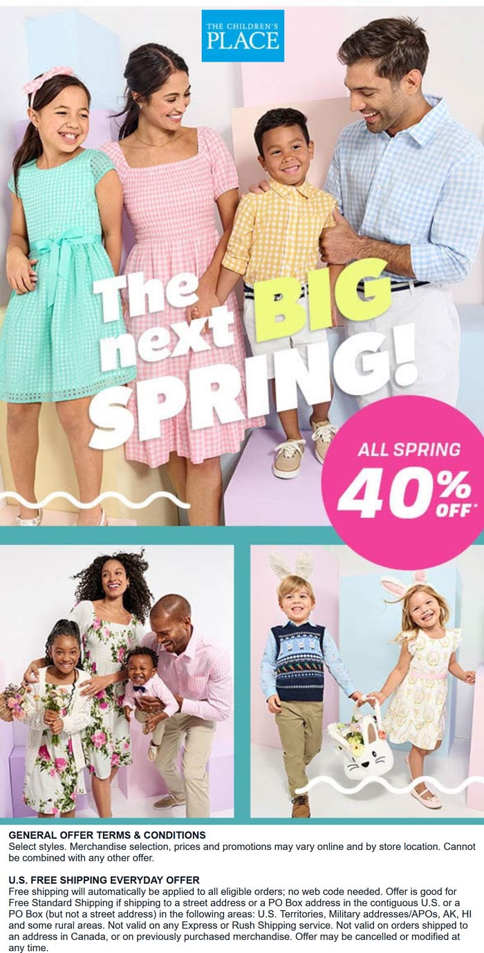 The Childrens Place stores Coupon  40% off all spring styles at The Childrens Place #thechildrensplace 
