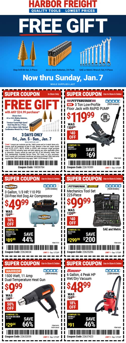 Harbor Freight stores Coupon  Free 24pk batteries or other items on $25 at Harbor Freight Tools #harborfreight, or online via promo code #harborfreight 