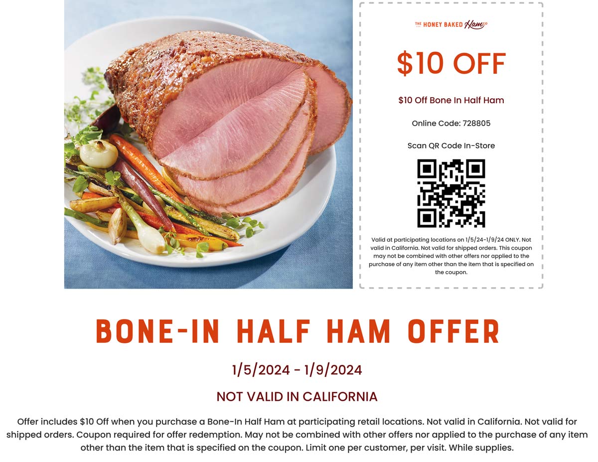 The Honey Baked Ham Company restaurants Coupon  $10 off bone-in half ham at The Honey Baked Ham Company #thehoneybakedhamcompany 