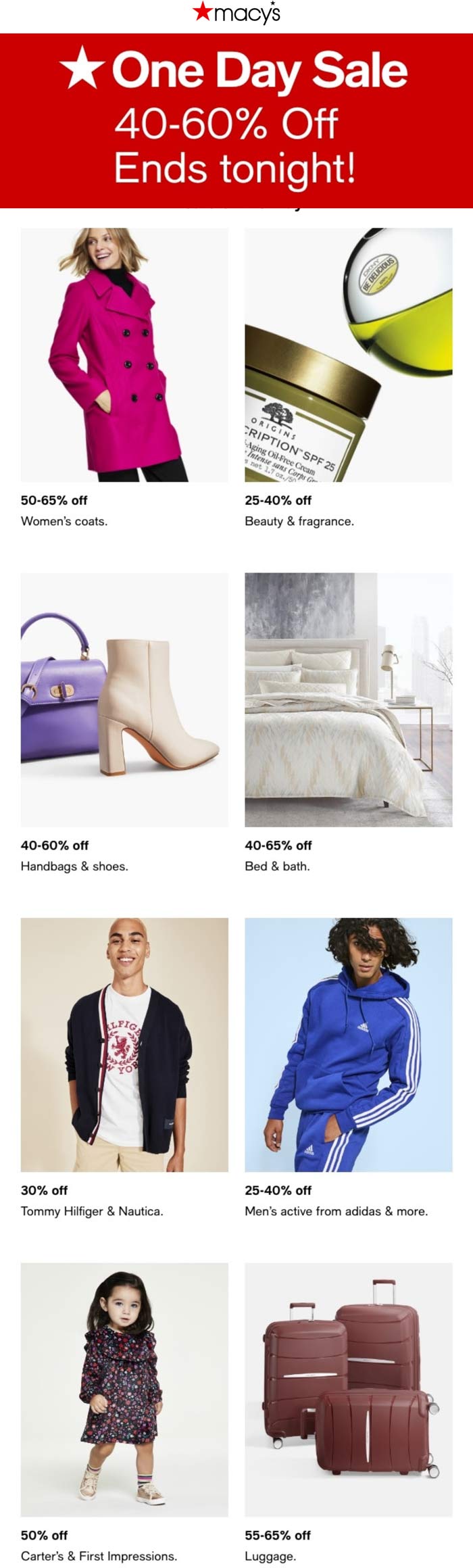 One day sale 40-60% off activewear, shoes, bed, handbags & more today at Macys #macys