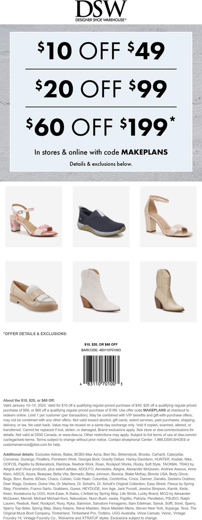DSW stores Coupon  $10-$60 off $49+ at DSW shoes, or online via promo code MAKEPLANS #dsw 