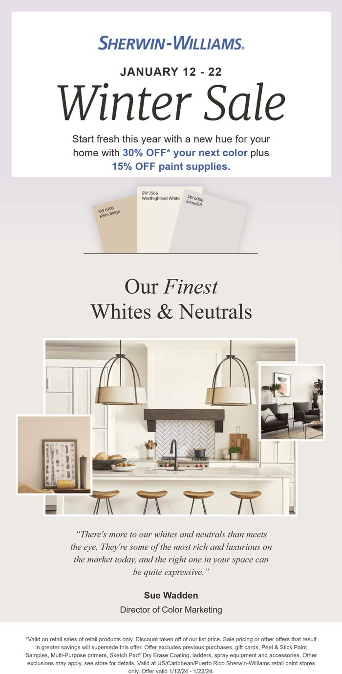 15% off supplies & 30% off paint at Sherwin Williams #sherwinwilliams