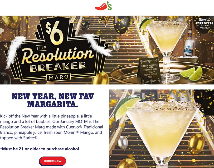 Chilis restaurants Coupon  $6 resolution breaker margarita this month at Chilis restaurants #chilis 