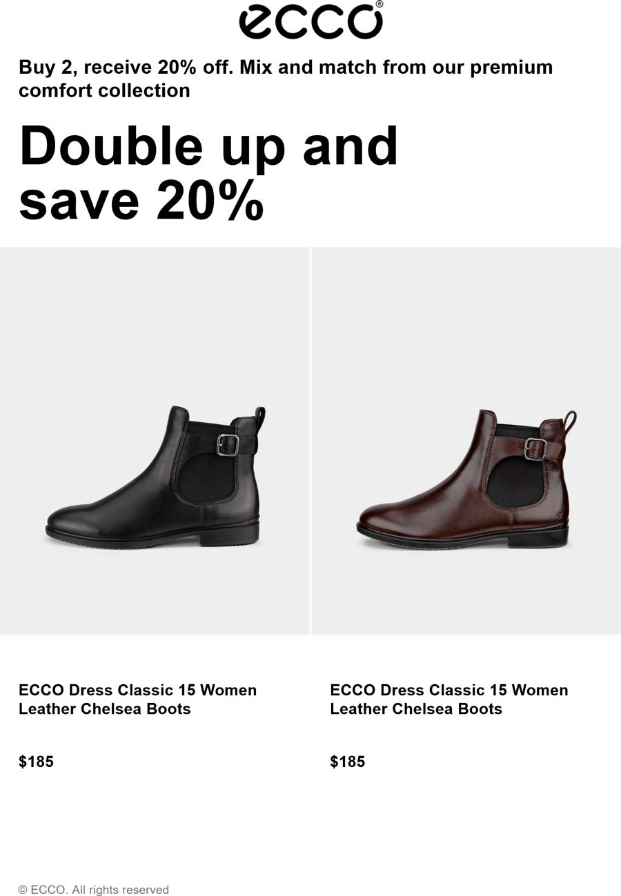 ECCO stores Coupon  20% off 2+ items at ECCO #ecco 