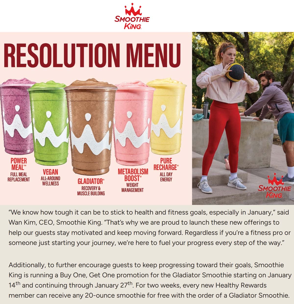 Smoothie King restaurants Coupon  Second gladiator smoothie free daily 14-27th at Smoothie King #smoothieking 