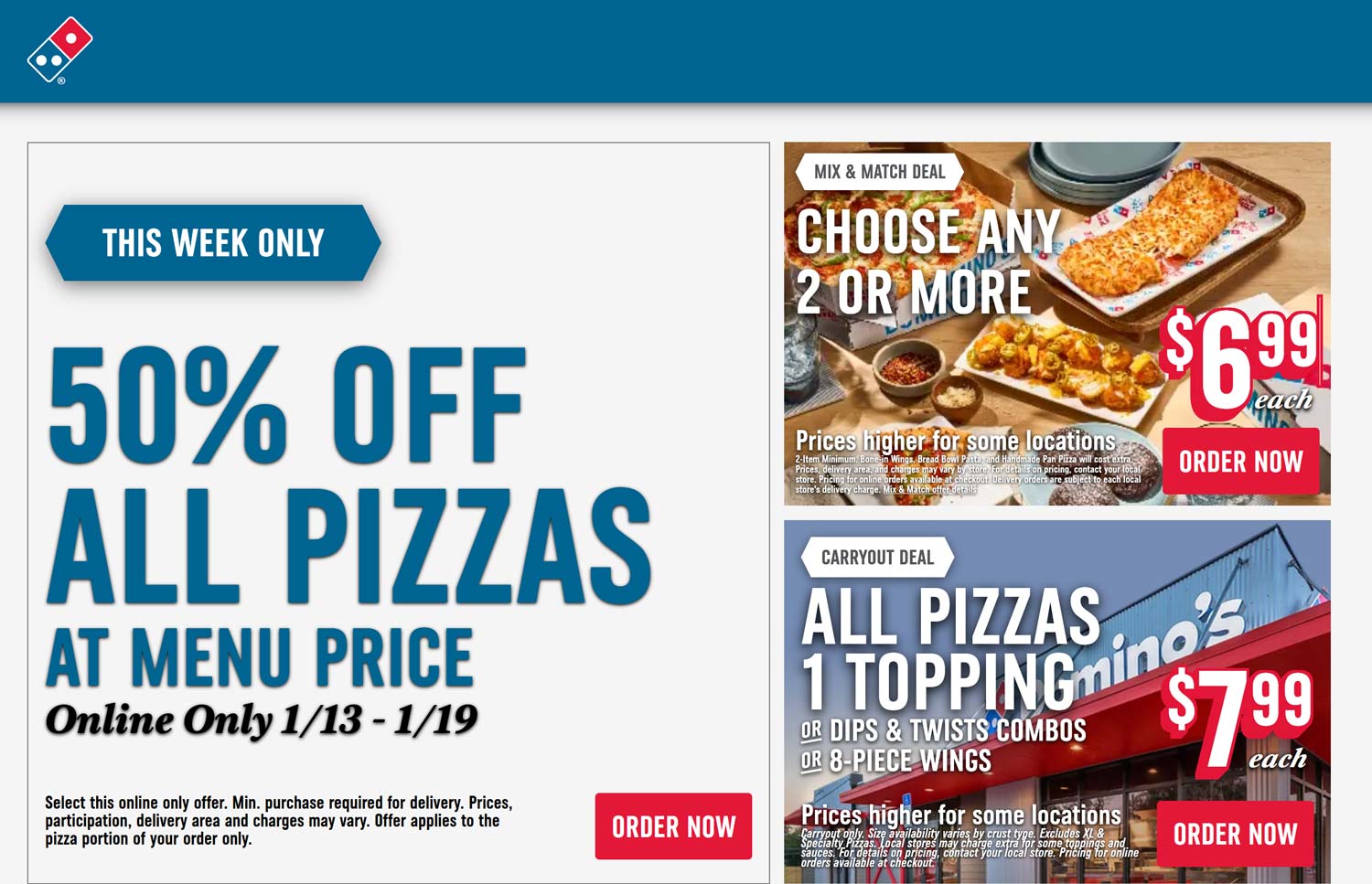 Dominos restaurants Coupon  50% off all pizzas this week at Dominos #dominos 