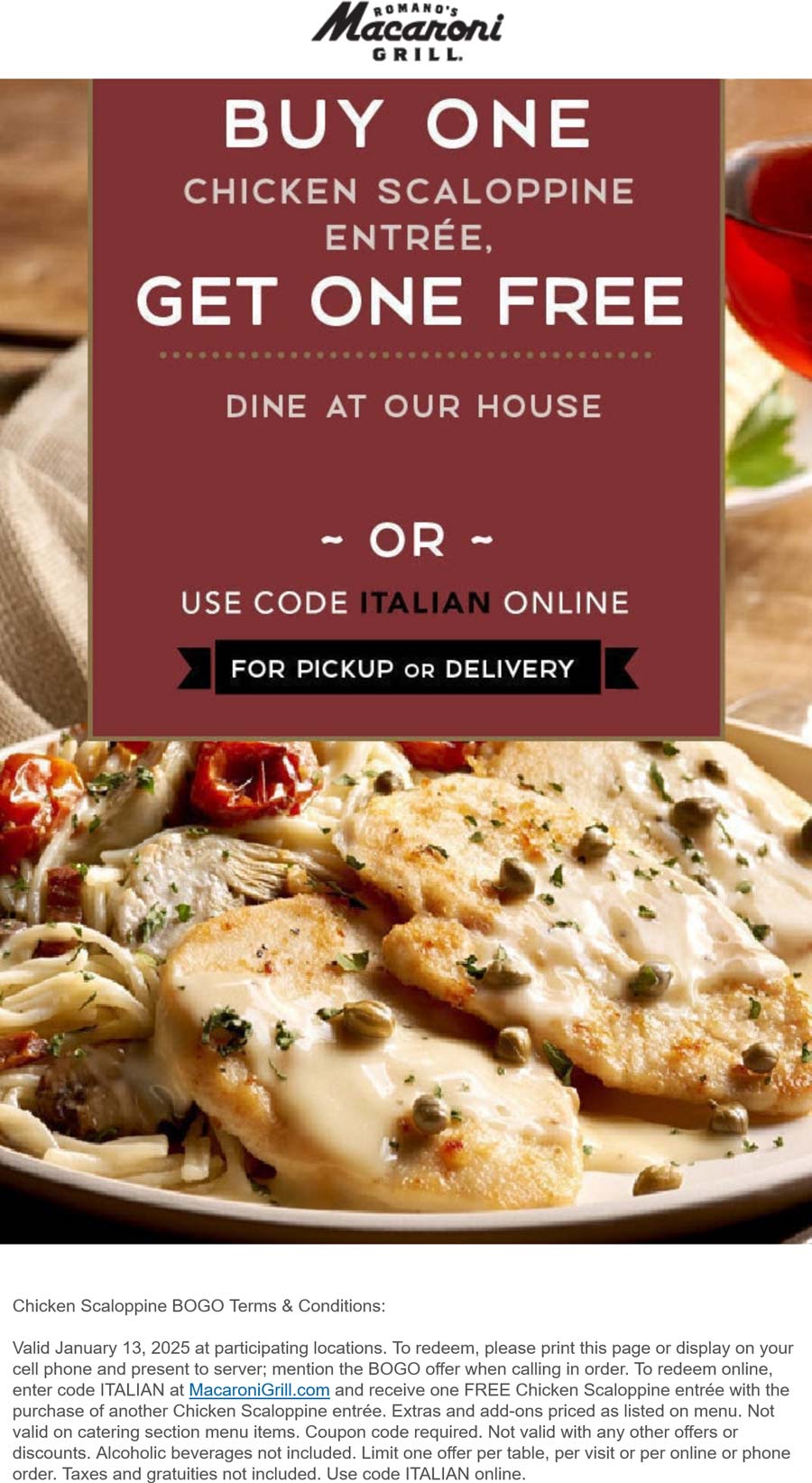 Macaroni Grill restaurants Coupon  Second chicken scaloppine entree free today at Macaroni Grill #macaronigrill 