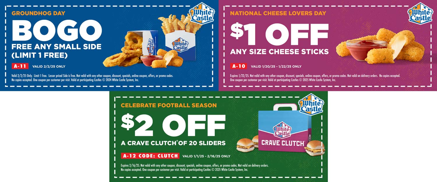 White Castle restaurants Coupon  Various coupon deals at White Castle restaurants #whitecastle 