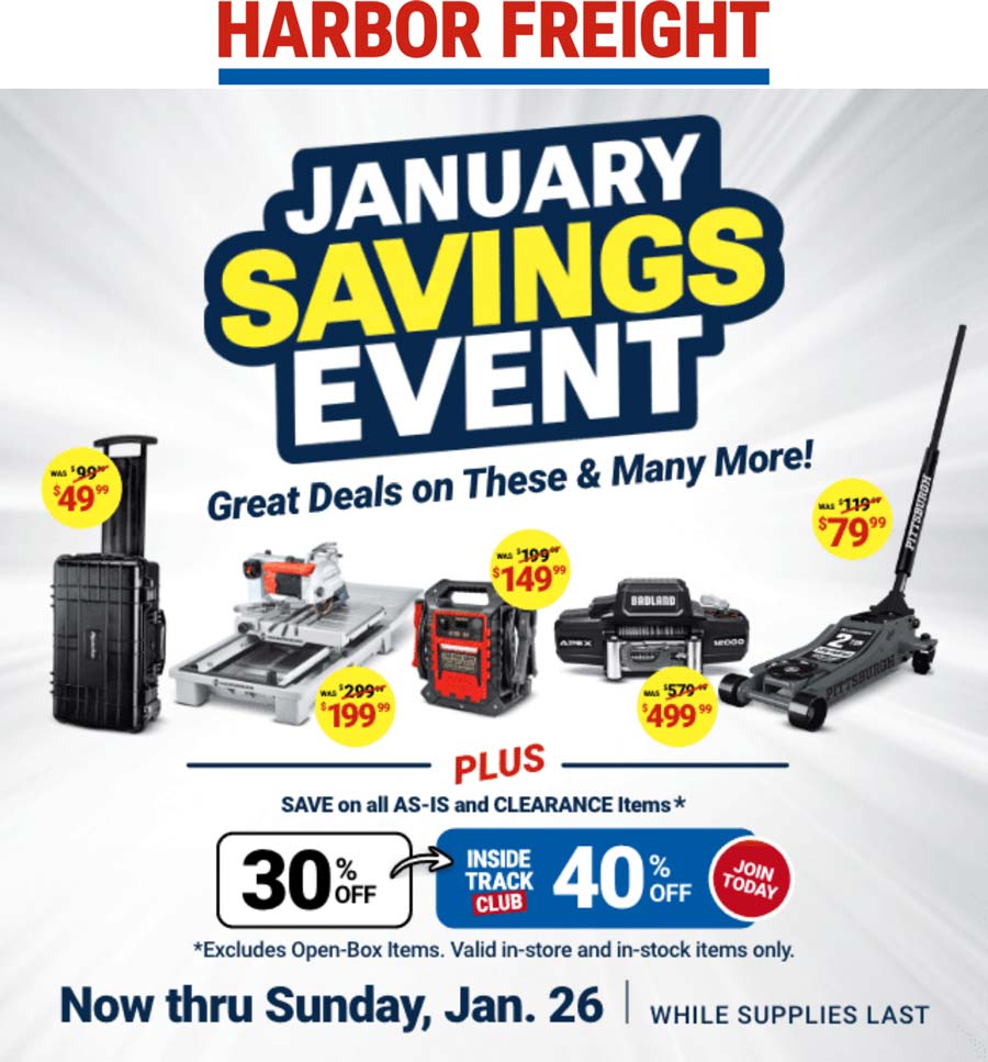 Harbor Freight stores Coupon  30% off & more on clearance items at Harbor Freight #harborfreight 