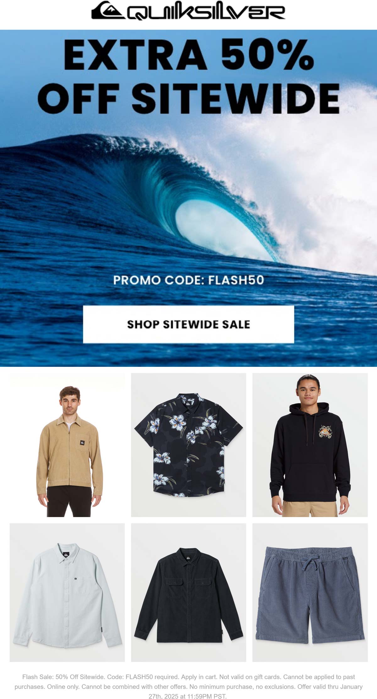 Quiksilver stores Coupon  Extra 50% off everything online at Quiksilver #quiksilver 