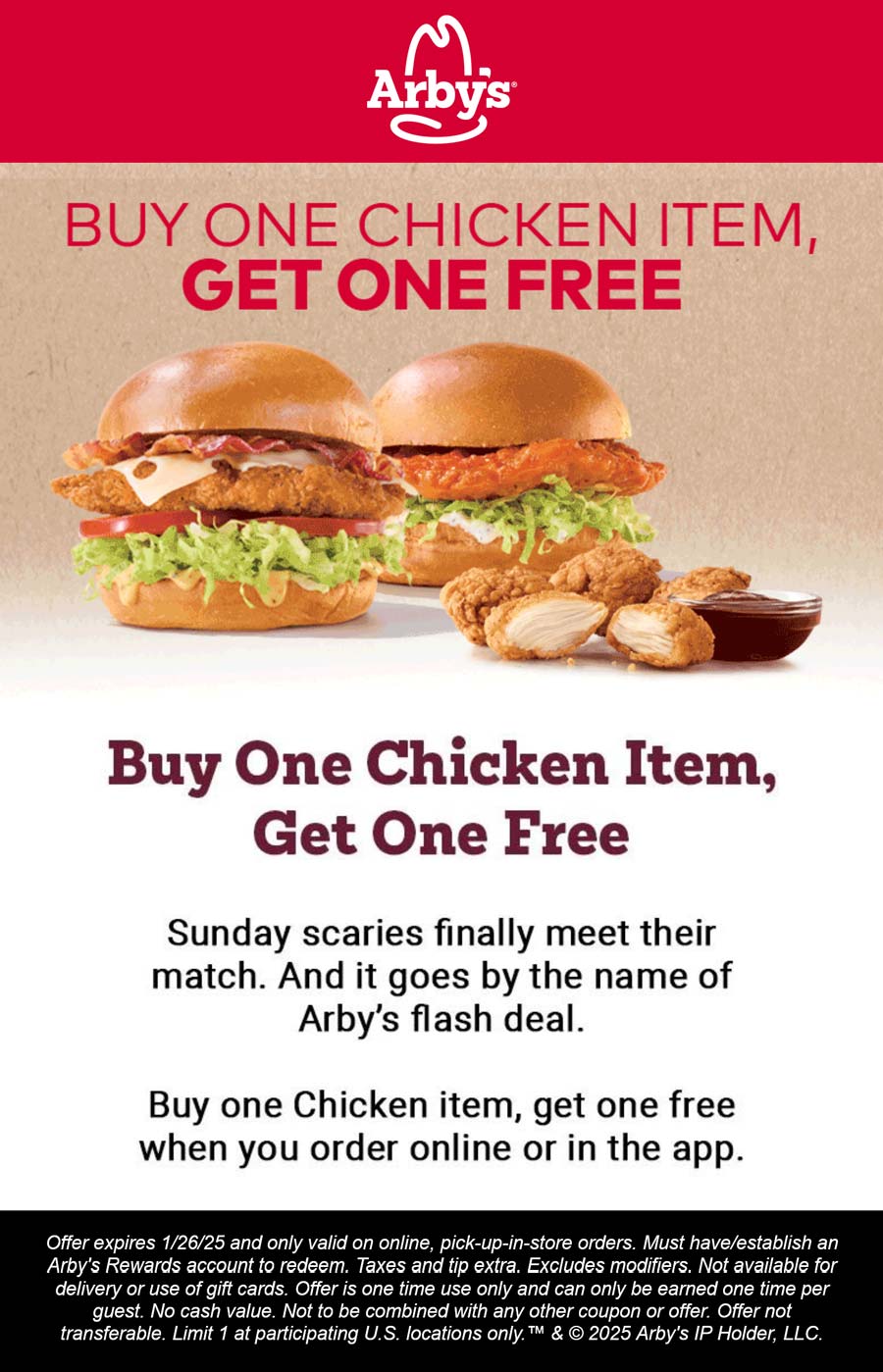 Arbys restaurants Coupon  Second chicken item free today at Arbys #arbys 