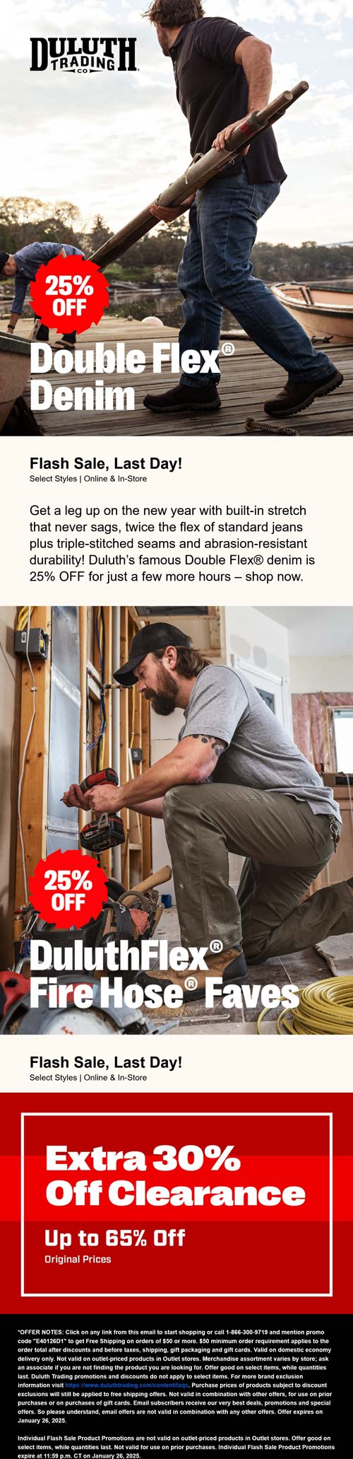 Duluth Trading Co stores Coupon  25% off denim & fire hose faves today at Duluth Trading Co, ditto online #duluthtradingco 