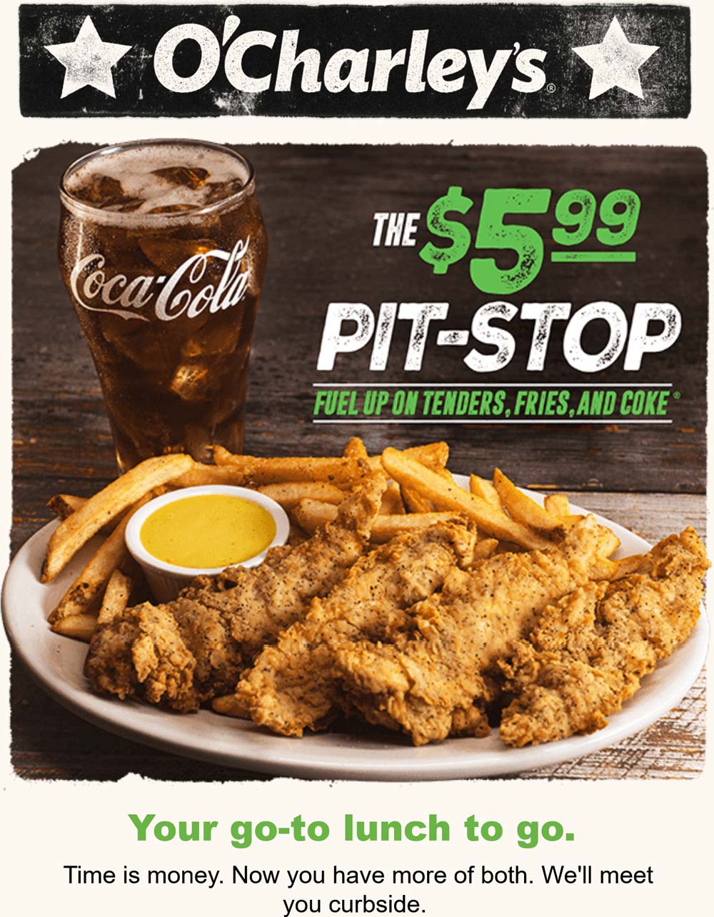 OCharleys restaurants Coupon  Chicken tenders + fries + drink = $6 today at OCharleys #ocharleys 