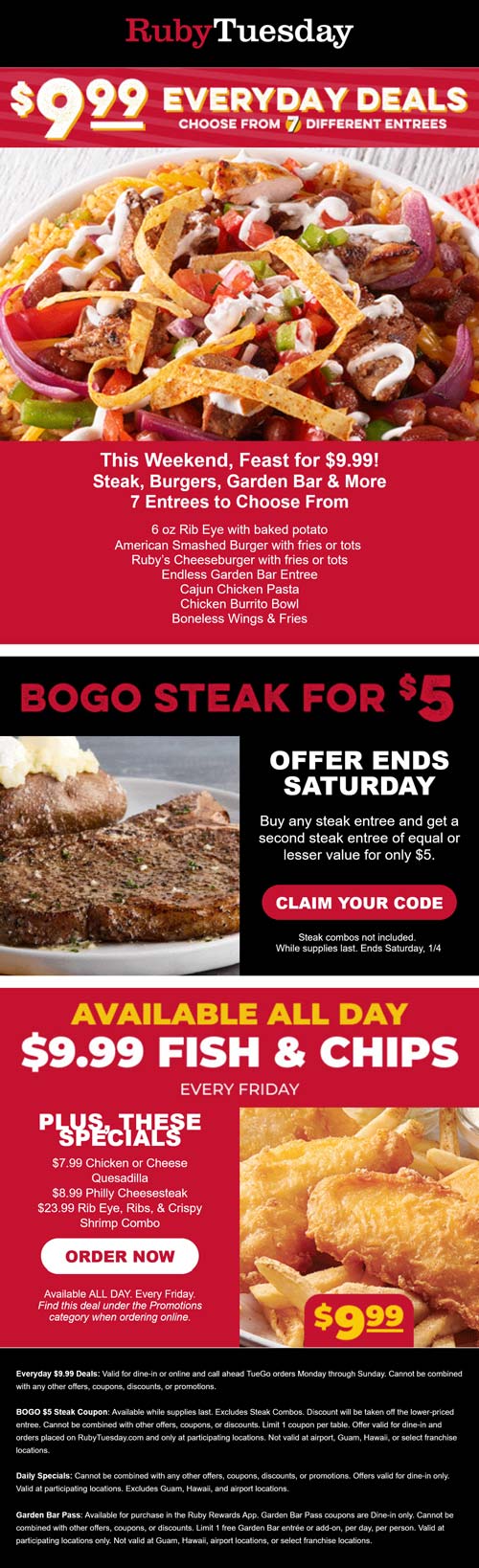 Ruby Tuesday restaurants Coupon  Various $10 meal deals this weekend at Ruby Tuesday restaurants #rubytuesday 