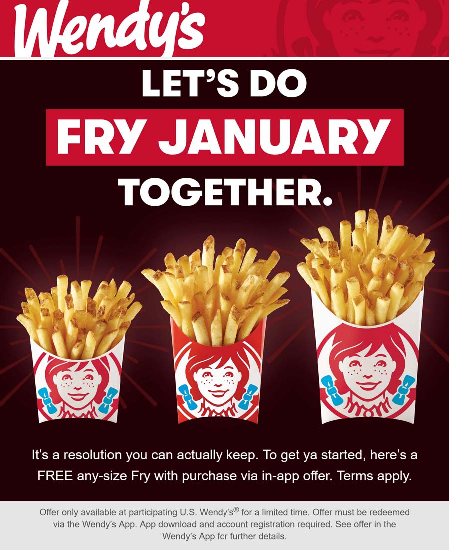 Wendys restaurants Coupon  Free large fries with your online order today at Wendys #wendys 