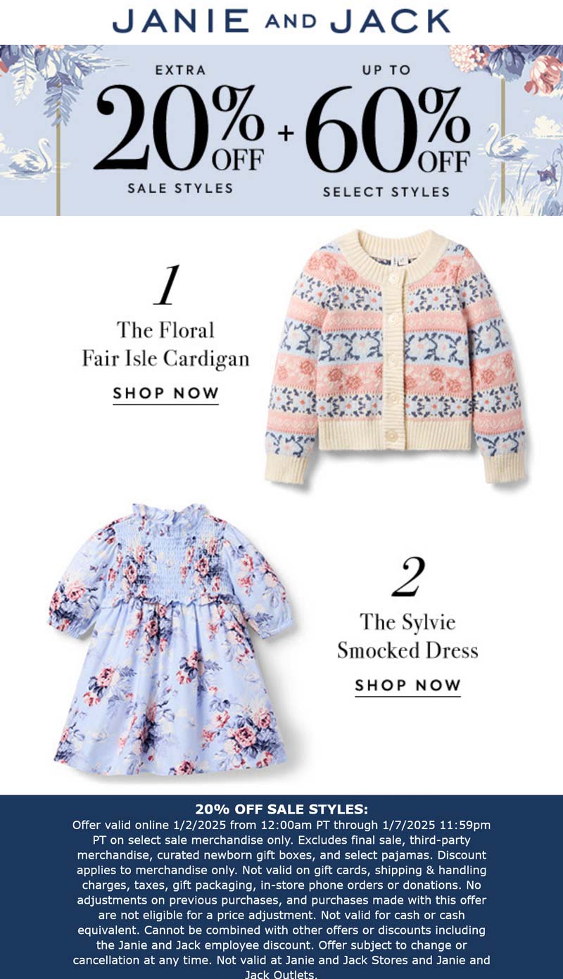 Janie & Jack stores Coupon  Extra 20% off sale styles today at Janie & Jack #janiejack 