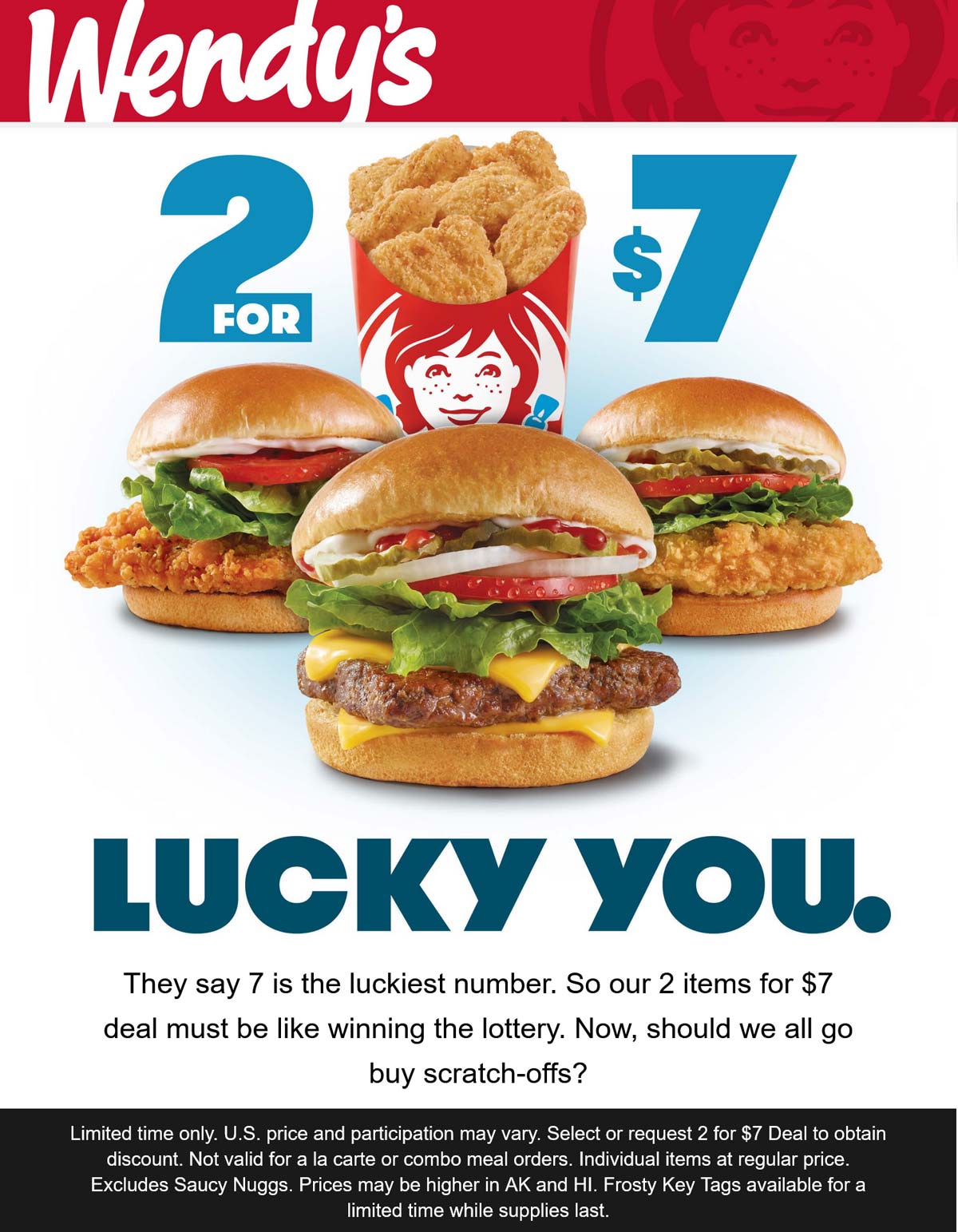 Wendys restaurants Coupon  2 cheeseburgers, chicken sandwiches or 10pc nuggets for $7 at Wendys #wendys 