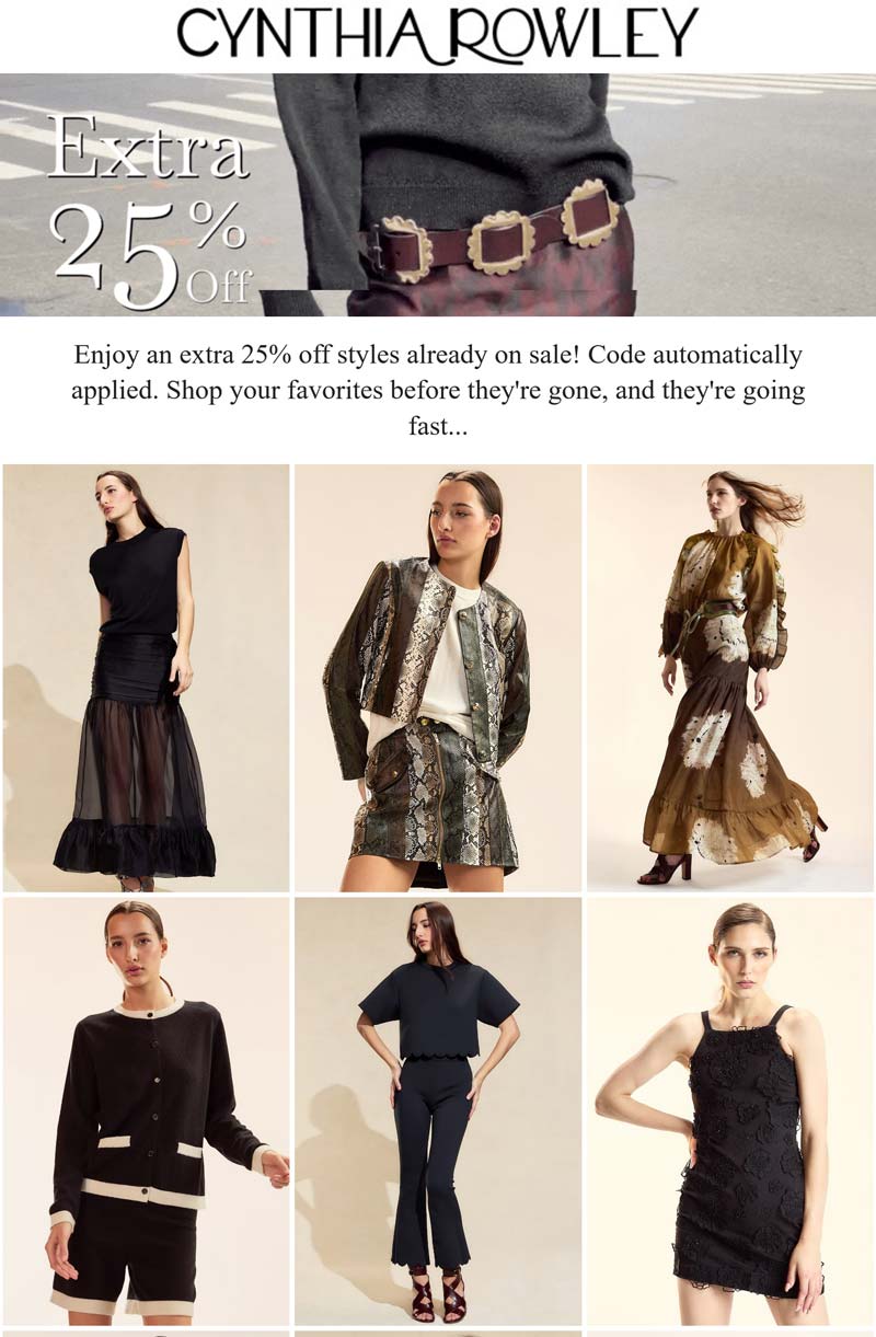 Cynthia Rowley stores Coupon  Extra 25% off sale styles at Cynthia Rowley #cynthiarowley 