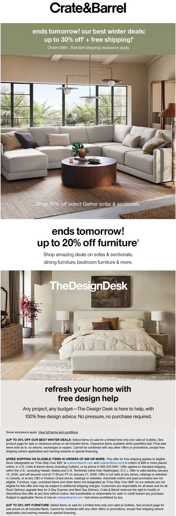 Crate & Barrel 20-30% off furniture at Crate & Barrel #cratebarrel Crate & Barrel stores Coupon 20-30% off furniture at Crate & Barrel #cratebarrel