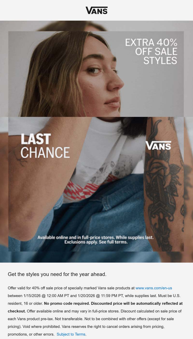 Vans Extra 40% off sale styles at Vans, ditto online #vans Vans stores Coupon Extra 40% off sale styles at Vans, ditto online #vans