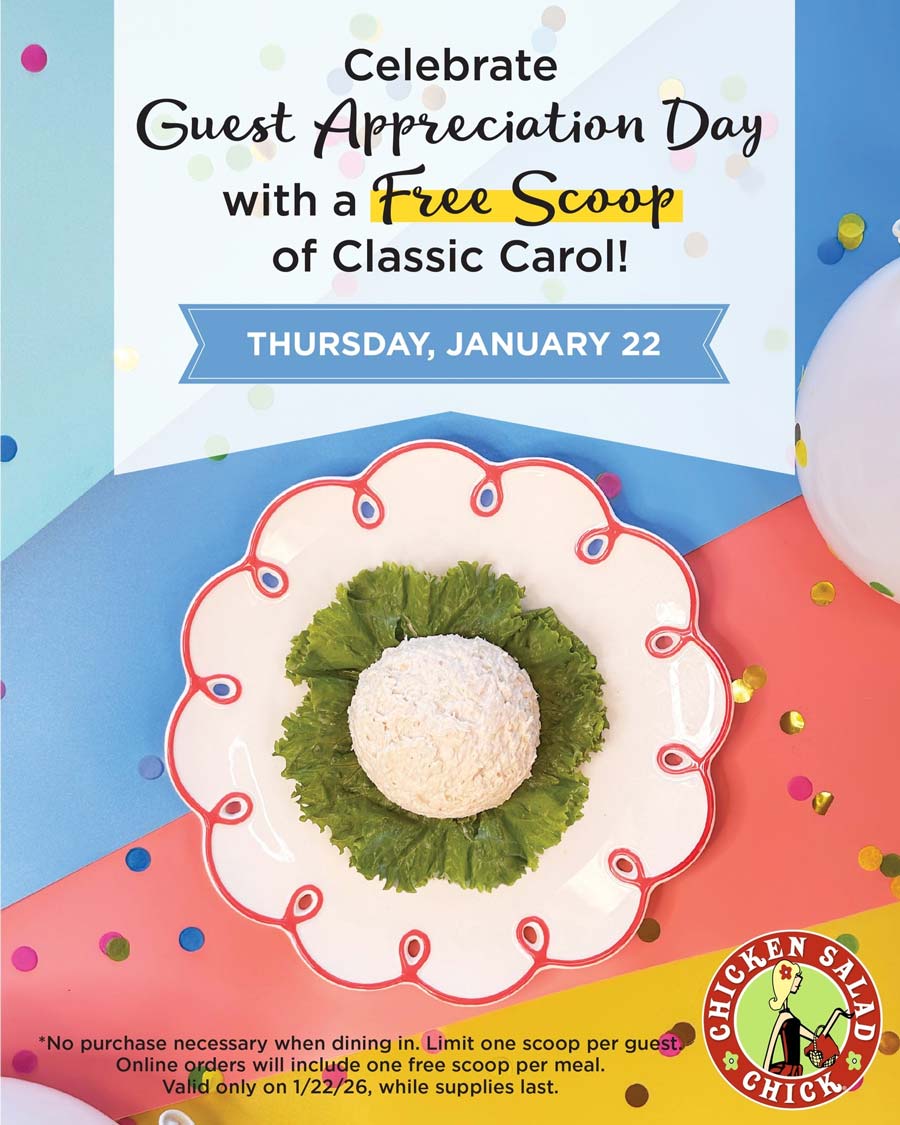 Chicken Salad Chick restaurants Coupon  Free scoop of carol Thurs at Chicken Salad Chick&nbsp;restaurants #chickensaladchick 
