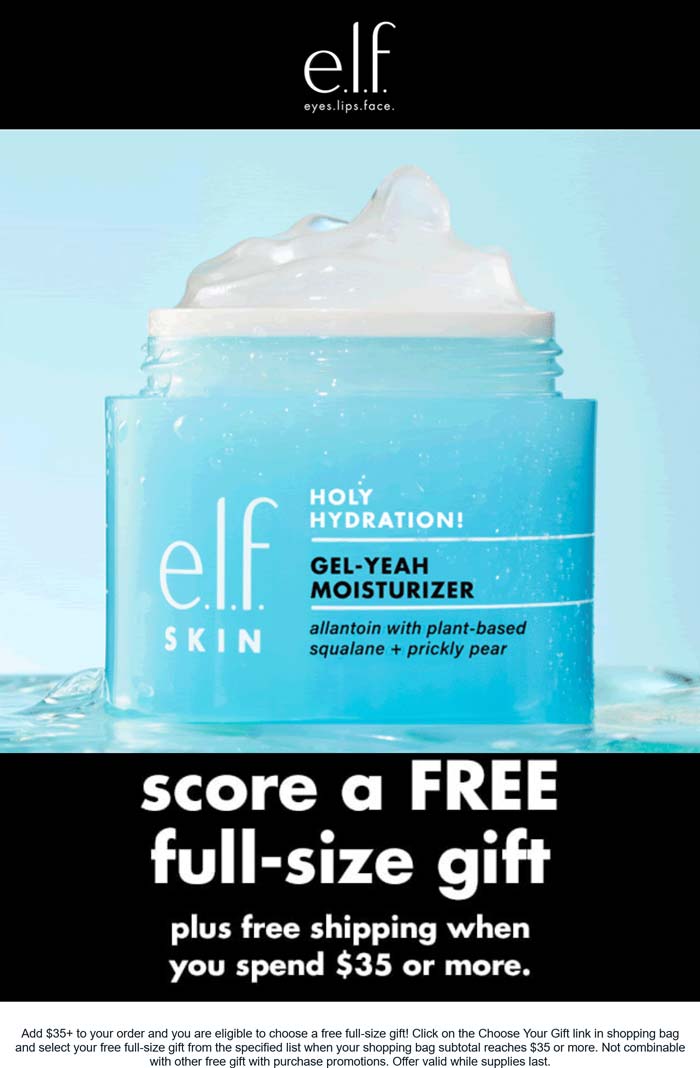 e.l.f. Cosmetics stores Coupon  Free full size on $35+ online at e.l.f. Cosmetics #elfcosmetics 